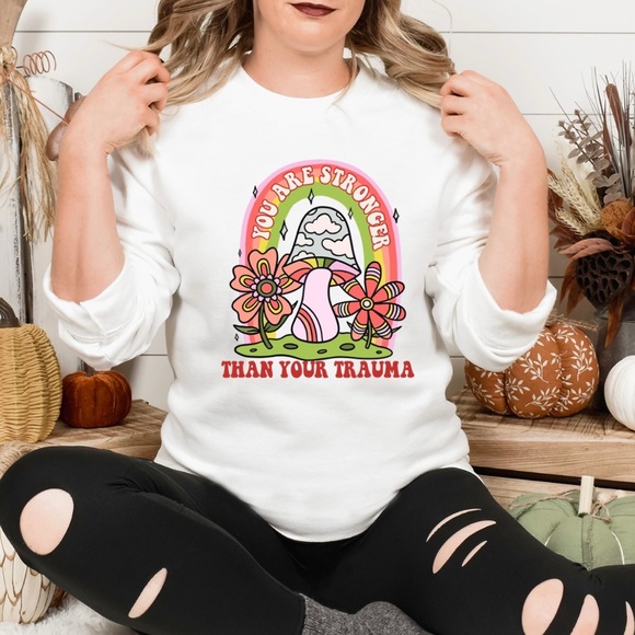 Stronger than trauma mental health graphic crewneck sweatshirt oversized XL - Picture 2 of 10
